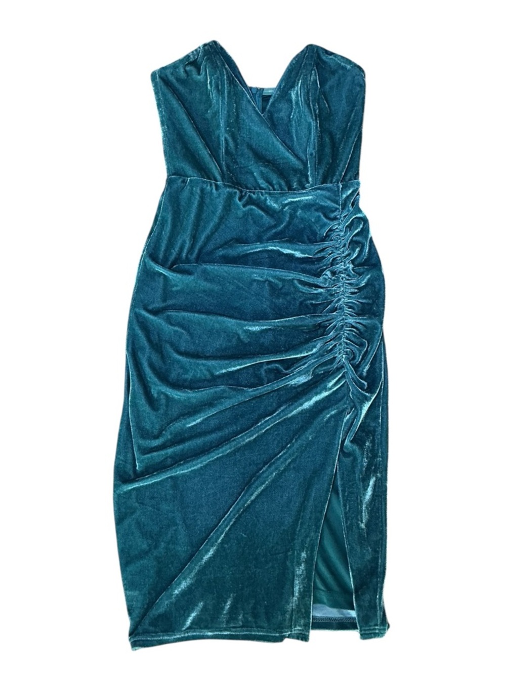 Jluxlabel Teal Velvet Ruched Midi Dress Size Small